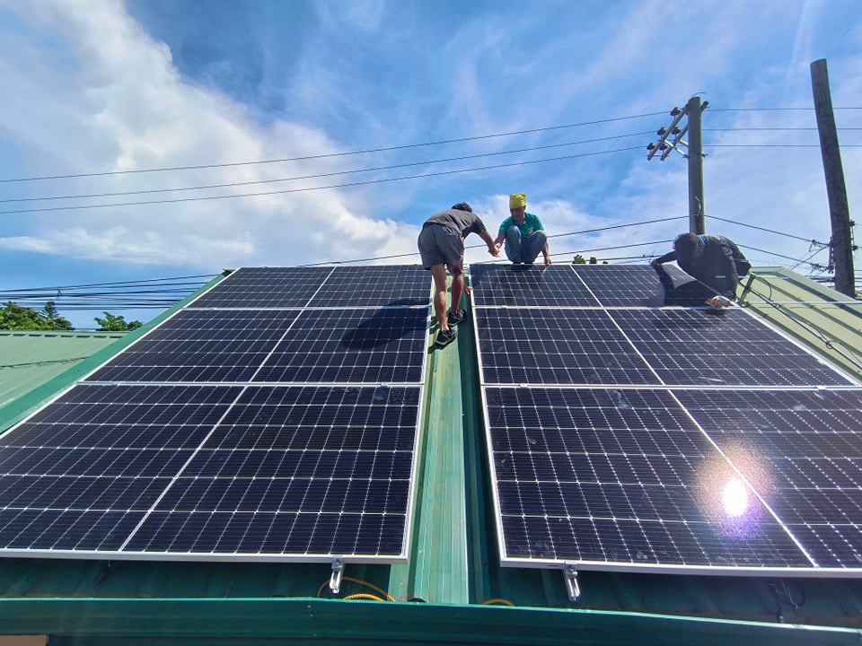Solar panel installation close-up